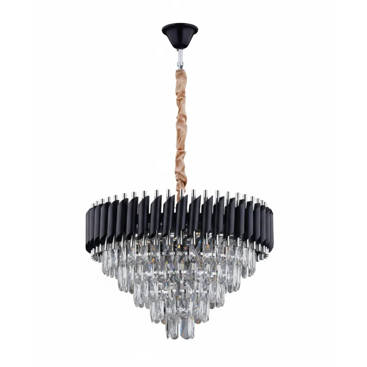 Lara Yuvarlak 55lik Siyah-Krom Modern Taşlı Avize