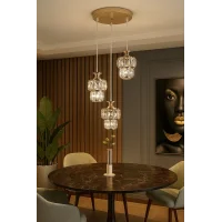 Astra 3lü Gold Kaplama Kristal Taşlı Lüks Avize