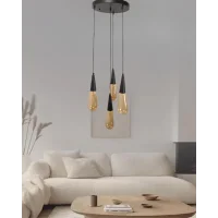 Damla Bal Cam 4Lü Siyah Yuvarlak Modern Sarkıt Avize