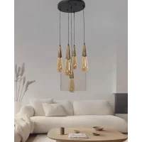 Damla Bal Cam 5li Eskitme Yuvarlak Modern Sarkıt Avize