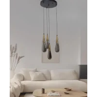 Damla Füme Cam 4Lü Eskitme Yuvarlak Modern Sarkıt Avize