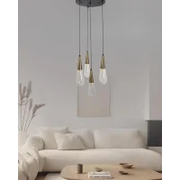 Damla Şeffaf Cam 4Lü Eskitme Yuvarlak Modern Sarkıt Avize