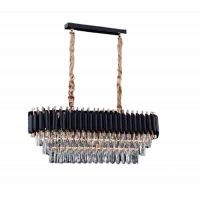 Lara Yemek Masası 80x30 Siyah-Gold Modern Taşlı Avize