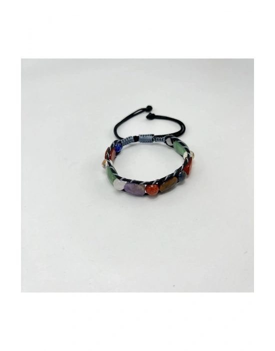 Çakra Doğal Taş El Yapımı Makrome Bileklik Lapis Sitrin Jasper Aventurin Kaplan Gözü Akik Kuvars