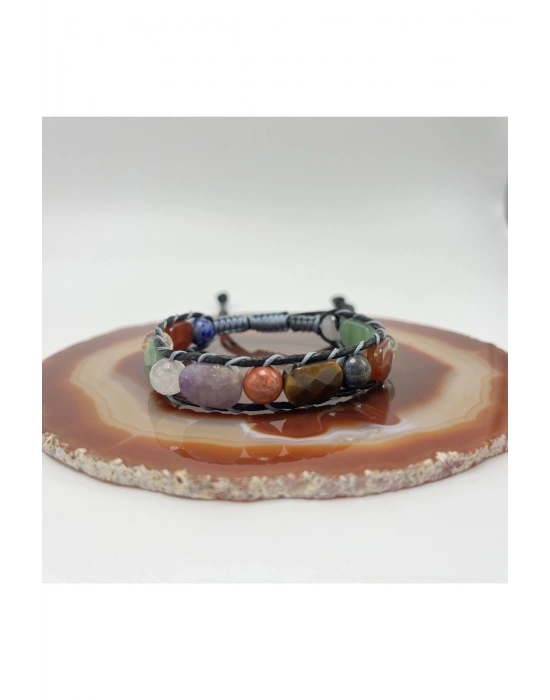 Çakra Doğal Taş El Yapımı Makrome Bileklik Lapis Sitrin Jasper Aventurin Kaplan Gözü Akik Kuvars