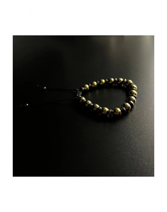 Gold Hematit Makrome Doğal Taş Bileklik 8mm