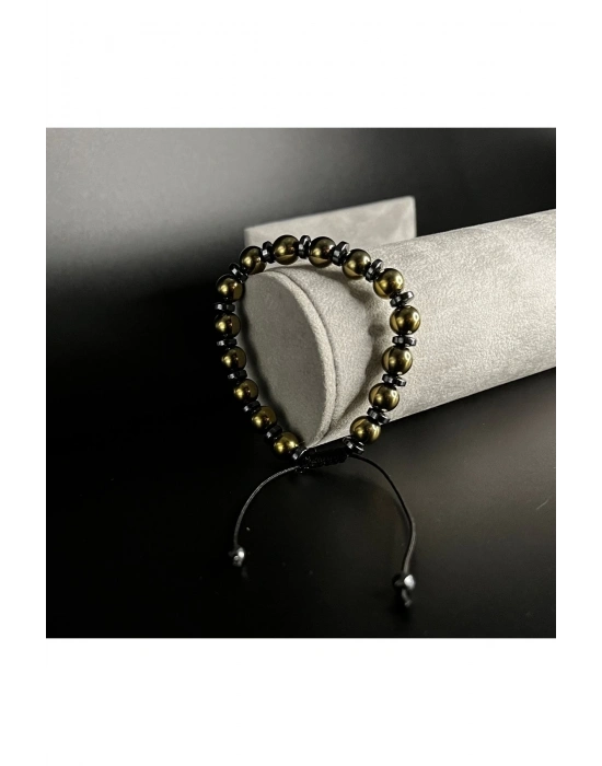 Gold Hematit Makrome Doğal Taş Bileklik 8mm