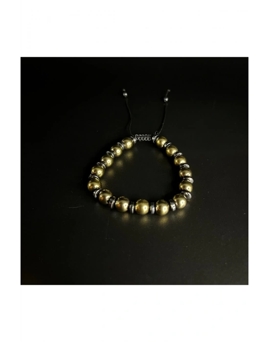 Gold Hematit Makrome Doğal Taş Bileklik 8mm