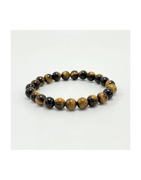 Kaplan Gözü 8mm Elastik Misinalı Doğal Taş Bileklik