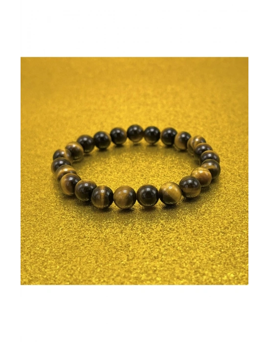 Kaplan Gözü 8mm Elastik Misinalı Doğal Taş Bileklik