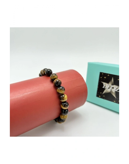 Kaplan Gözü 8mm Elastik Misinalı Doğal Taş Bileklik