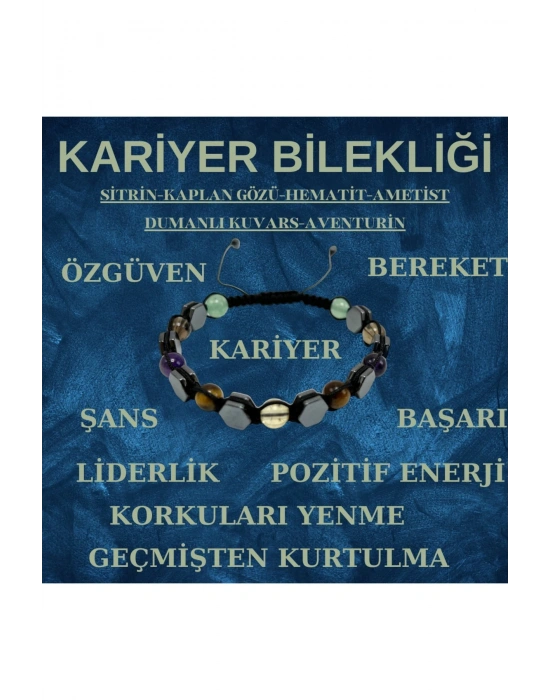 Kariyer Doğal Taş Makrome Bileklik Sitrin Kaplan Gözü Hematit Ametist Dumanlı Kuvars Aventurin