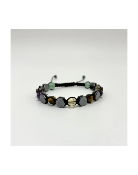 Kariyer Doğal Taş Makrome Bileklik Sitrin Kaplan Gözü Hematit Ametist Dumanlı Kuvars Aventurin