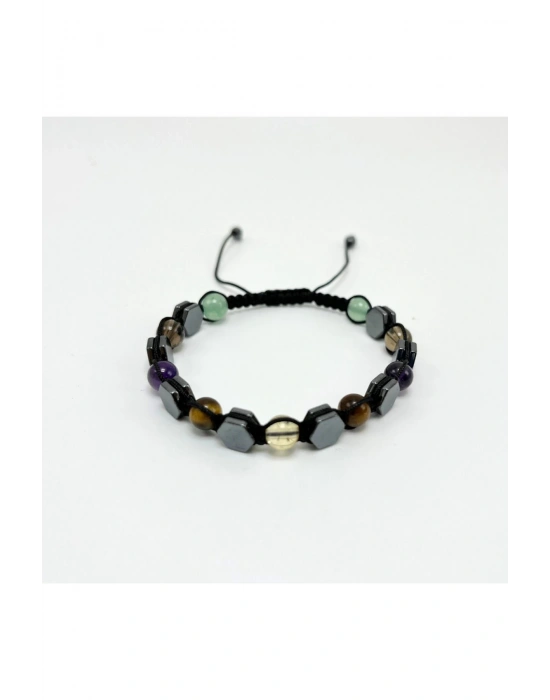 Kariyer Doğal Taş Makrome Bileklik Sitrin Kaplan Gözü Hematit Ametist Dumanlı Kuvars Aventurin