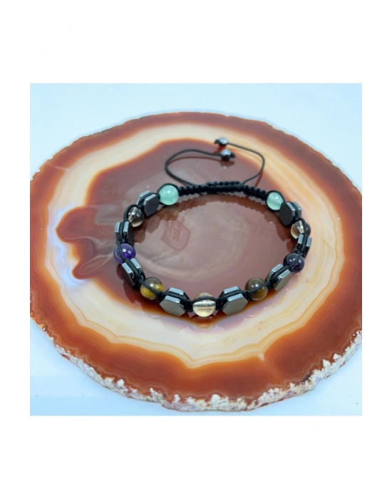 Kariyer Doğal Taş Makrome Bileklik Sitrin Kaplan Gözü Hematit Ametist Dumanlı Kuvars Aventurin