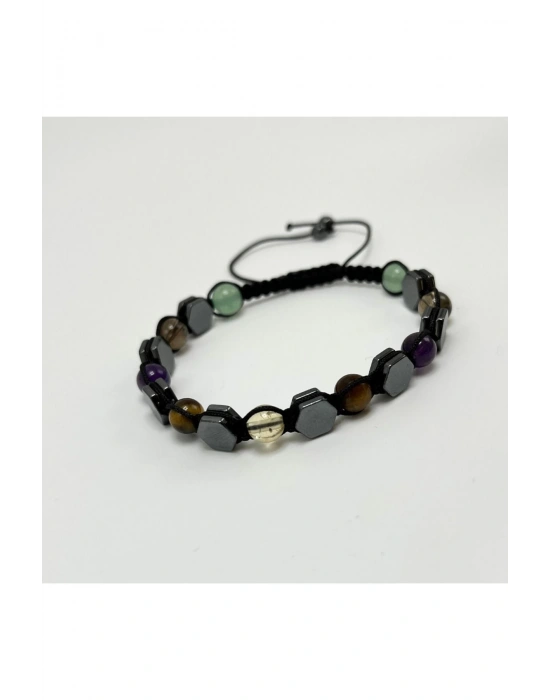 Kariyer Doğal Taş Makrome Bileklik Sitrin Kaplan Gözü Hematit Ametist Dumanlı Kuvars Aventurin