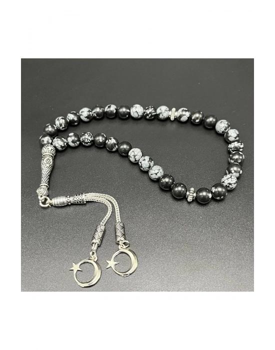 Karlı Obsidyen 8mm 33lük Doğal Taş Tesbih