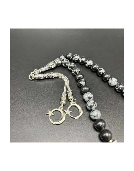 Karlı Obsidyen 8mm 33lük Doğal Taş Tesbih