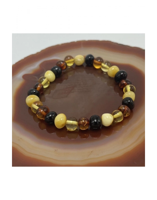 Kehribar Bileklik Natural Kesim Elastik Misinalı