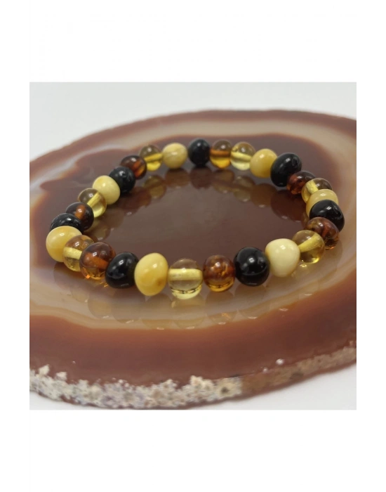 Kehribar Bileklik Natural Kesim Elastik Misinalı