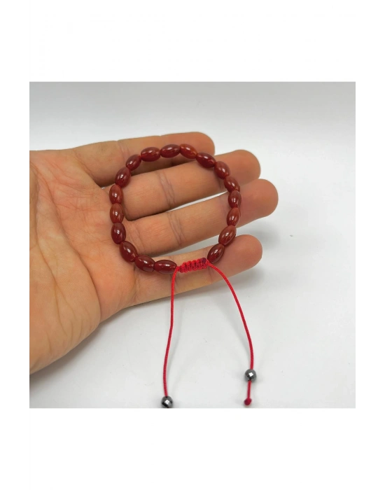 Kırmızı Akik Arpa Kesim Makrome Doğal Taş Bileklik
