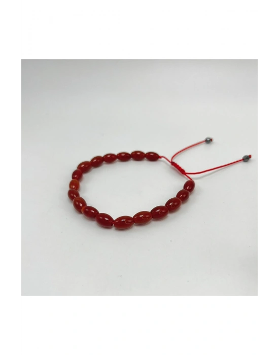 Kırmızı Akik Arpa Kesim Makrome Doğal Taş Bileklik