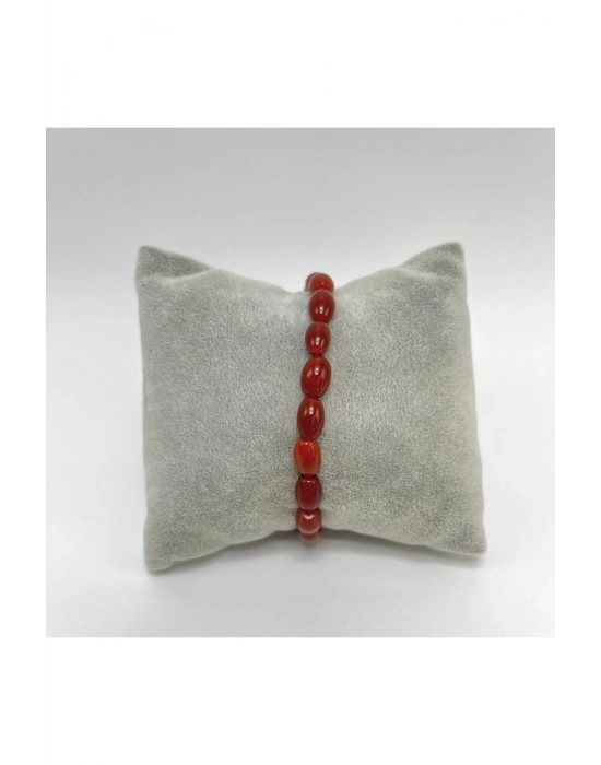 Kırmızı Akik Arpa Kesim Makrome Doğal Taş Bileklik