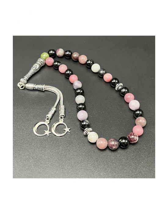 Renkli Turmalin 8mm 33lük Doğal Taş Tesbih