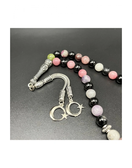 Renkli Turmalin 8mm 33lük Doğal Taş Tesbih