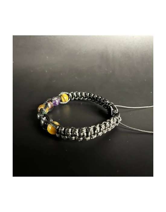 SERTİFİKAL AKREP BURCU DOĞAL TAŞ DERİ BİLEKLİK KARLI OBSİDYEN KAN TAŞI LAL AMETİST KAPLAN GÖZÜ