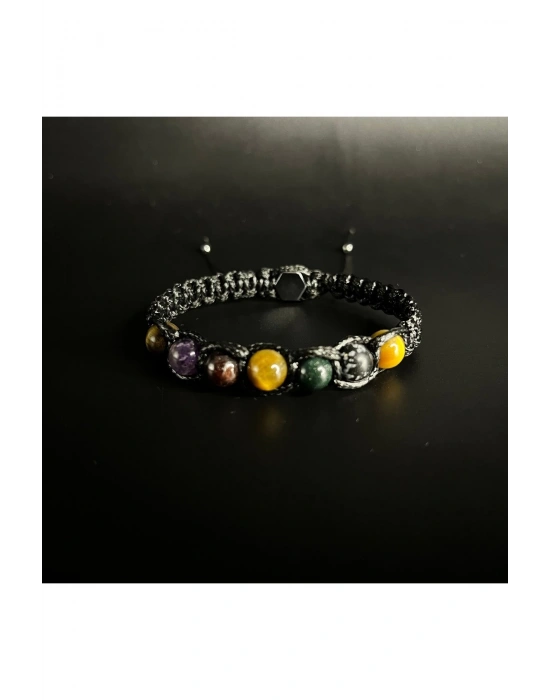 SERTİFİKAL AKREP BURCU DOĞAL TAŞ DERİ BİLEKLİK KARLI OBSİDYEN KAN TAŞI LAL AMETİST KAPLAN GÖZÜ