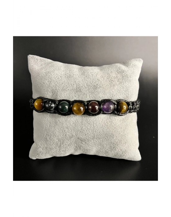 SERTİFİKAL AKREP BURCU DOĞAL TAŞ DERİ BİLEKLİK KARLI OBSİDYEN KAN TAŞI LAL AMETİST KAPLAN GÖZÜ