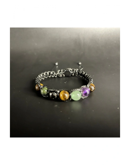 SERTİFİKAL YENGEÇ BURCU DOĞAL TAŞ DERİ BİLEKLİK D. KUVARS KAN TAŞI AVENTURİN AMETİST KAPLAN GÖZÜ