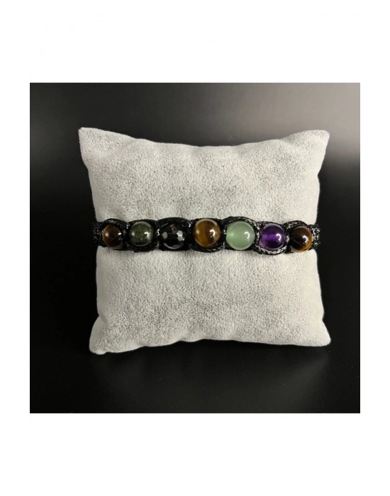 SERTİFİKAL YENGEÇ BURCU DOĞAL TAŞ DERİ BİLEKLİK D. KUVARS KAN TAŞI AVENTURİN AMETİST KAPLAN GÖZÜ