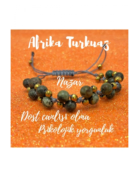 Sertifikalı 6mm Ipli Afrika Turkuaz Ayarlanabilir Ölçü Doğal Taş Bileklik