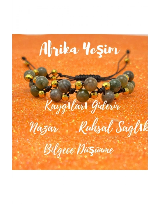 Sertifikalı 6mm Ipli Afrika Yeşimi Ayarlanabilir Ölçü Doğal Taş Bileklik