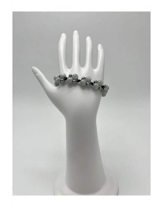 Sertifikalı 6mm Ipli Akuamarin Ayarlanabilir Ölçü Doğal Taş Bileklik