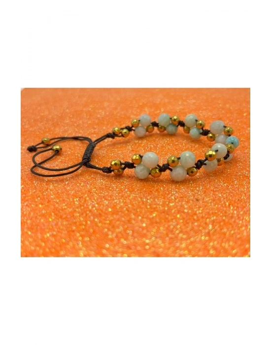 Sertifikalı 6mm Ipli Amazonit Ayarlanabilir Ölçü Doğal Taş Bileklik