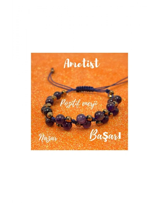 Sertifikalı 6mm Ipli Ametist Ayarlanabilir Ölçü Doğal Taş Bileklik