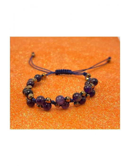 Sertifikalı 6mm Ipli Ametist Ayarlanabilir Ölçü Doğal Taş Bileklik