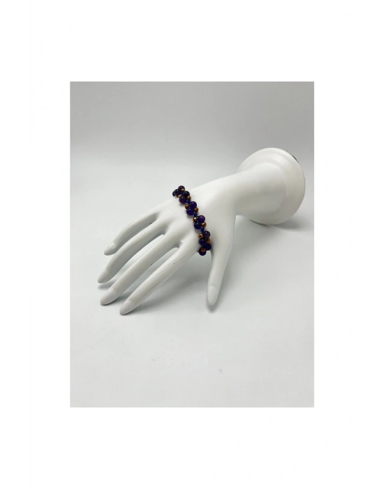 Sertifikalı 6mm Ipli Ametist Ayarlanabilir Ölçü Doğal Taş Bileklik