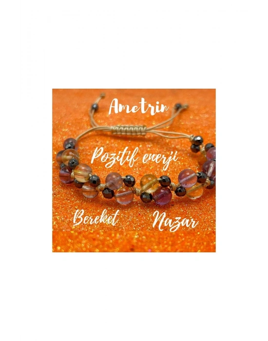 Sertifikalı 6mm Ipli Ametrin (AMETİST SİTRİN) Ayarlanabilir Ölçü Doğal Taş Bileklik