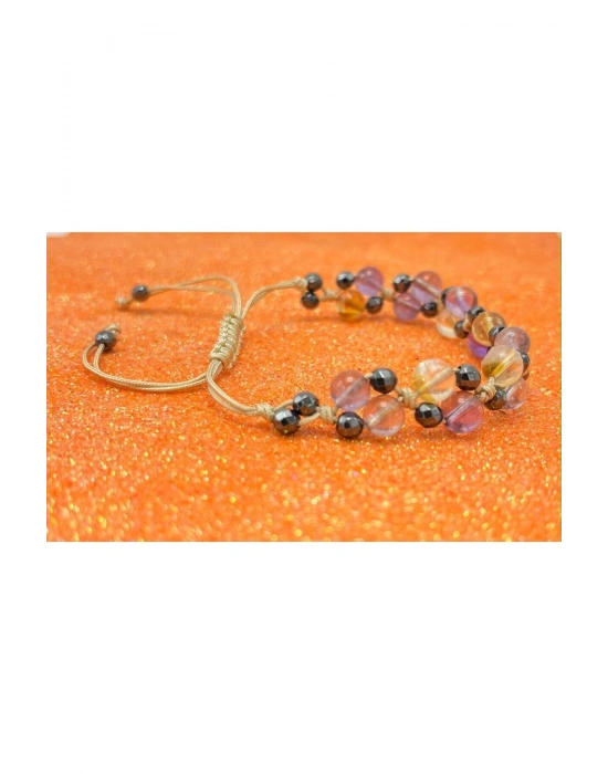 Sertifikalı 6mm Ipli Ametrin (AMETİST SİTRİN) Ayarlanabilir Ölçü Doğal Taş Bileklik