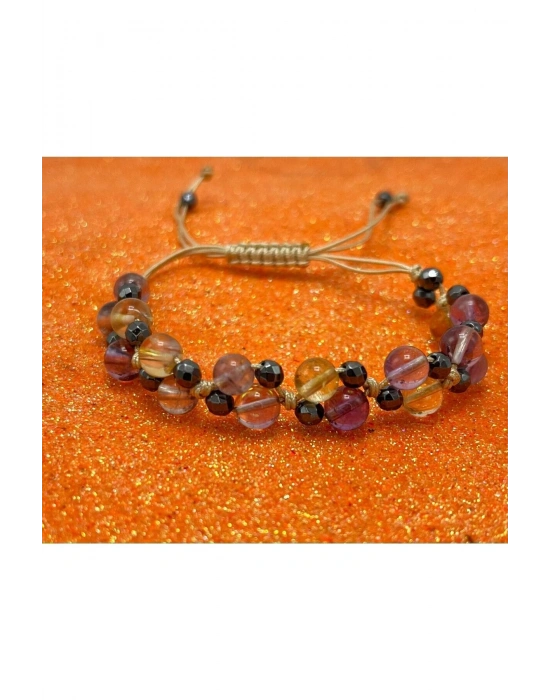 Sertifikalı 6mm Ipli Ametrin (AMETİST SİTRİN) Ayarlanabilir Ölçü Doğal Taş Bileklik