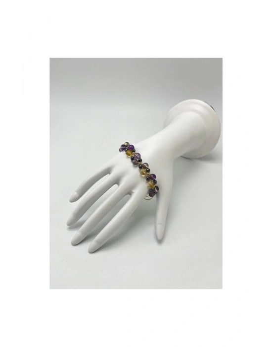 Sertifikalı 6mm Ipli Ametrin (AMETİST SİTRİN) Ayarlanabilir Ölçü Doğal Taş Bileklik