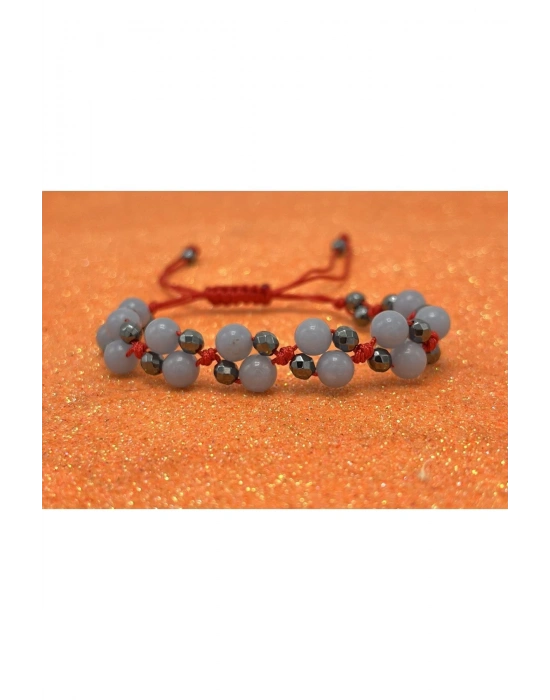 Sertifikalı 6mm Ipli Anjelit Ayarlanabilir Ölçü Doğal Taş Bileklik