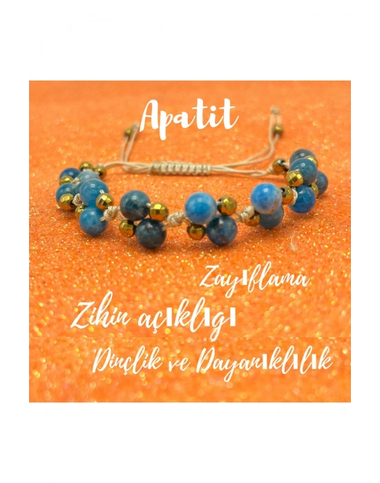 Sertifikalı 6mm Ipli Apatit Ayarlanabilir Ölçü Doğal Taş Bileklik