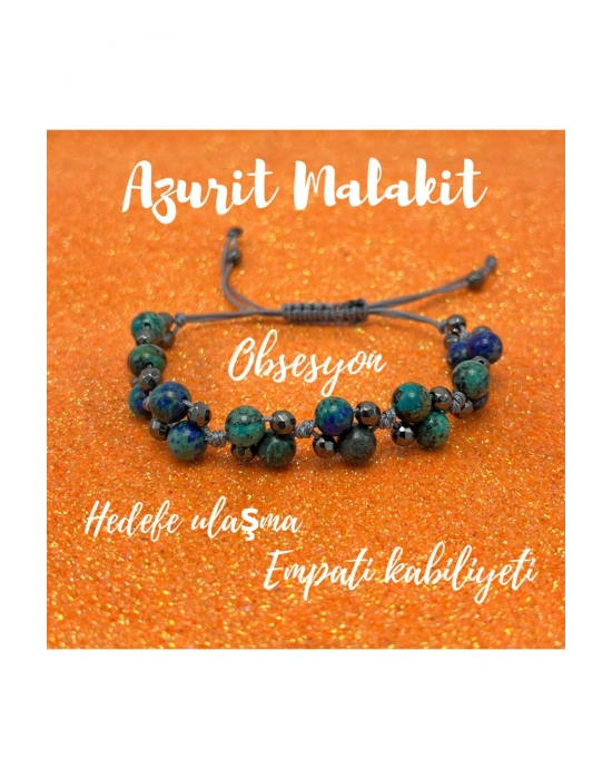 Sertifikalı 6mm Ipli Azurit Malakit Ayarlanabilir Ölçü Doğal Taş Bileklik