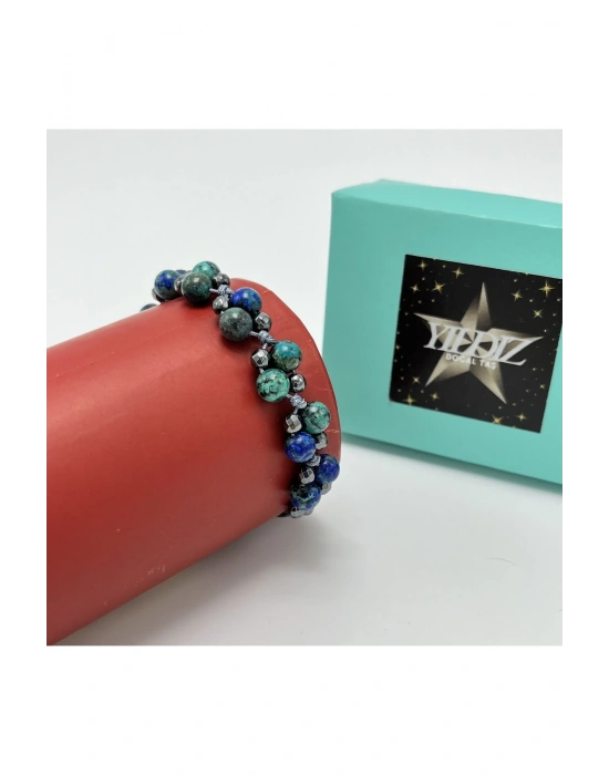 Sertifikalı 6mm Ipli Azurit Malakit Ayarlanabilir Ölçü Doğal Taş Bileklik