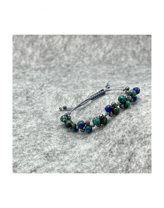 Sertifikalı 6mm Ipli Azurit Malakit Ayarlanabilir Ölçü Doğal Taş Bileklik